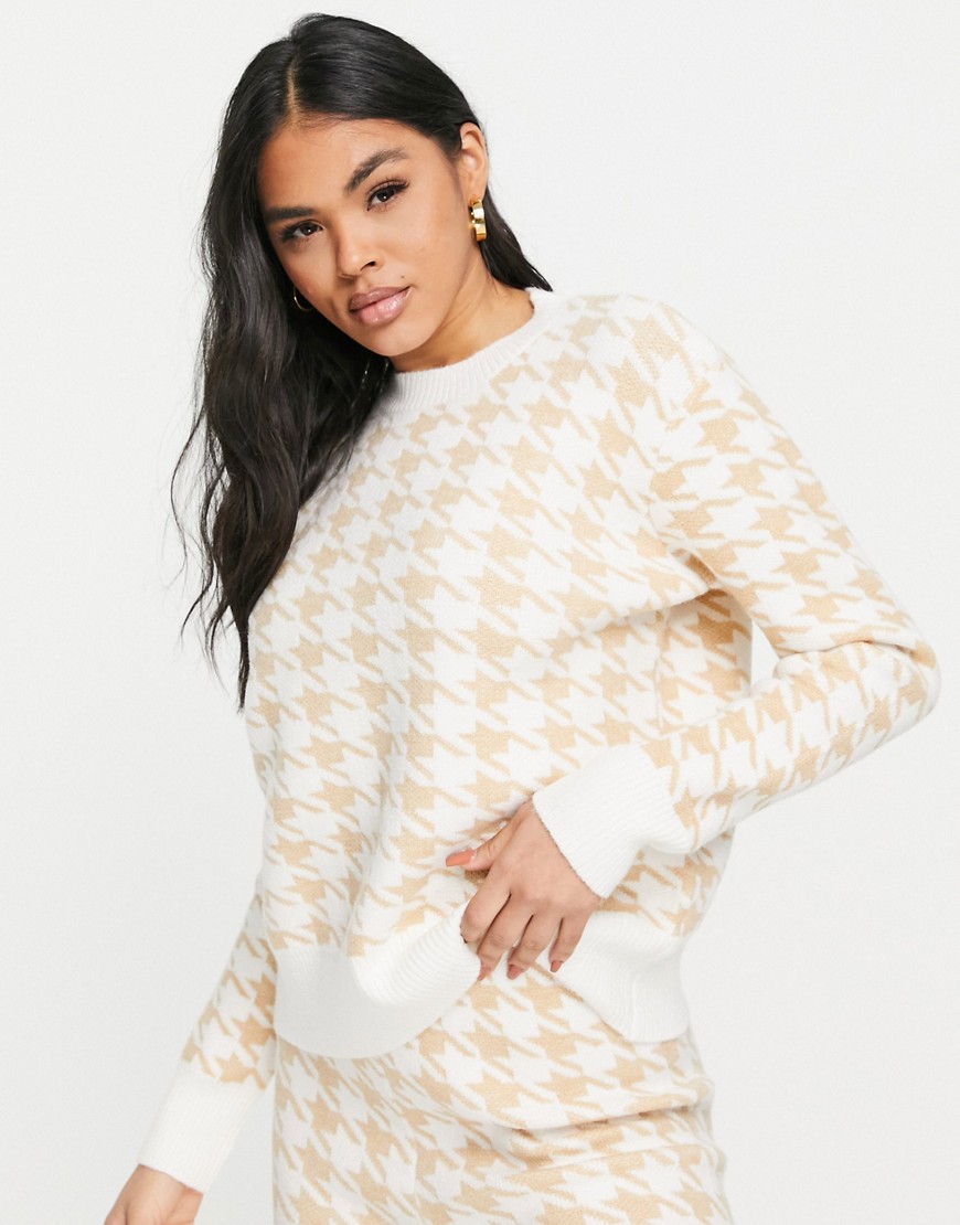 Loungeable houndstooth knitted lounge top in cream-White