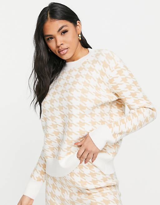 Loungeable houndstooth knitted lounge top in cream