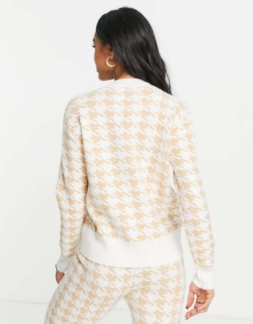 Loungeable houndstooth knitted lounge top in cream, 2 of 4