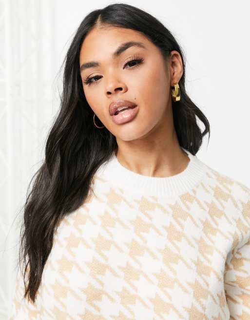 Loungeable houndstooth knitted lounge top in cream, 3 of 4