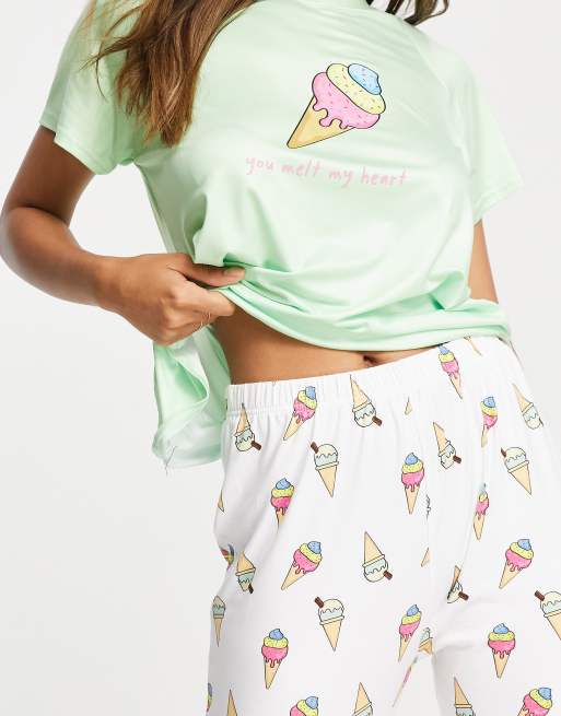 Loungeable ice cream leggings pajama set in mint and white