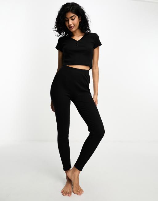 High Rise Crop Jersey Leggings - Black