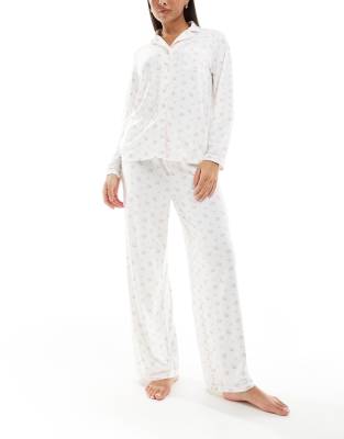 Loungeable - Jersey-Pyjama mit langärmligem Oversize-Hemd und Hose mit Blumenmuster-Bunt