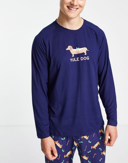 Loungeable - Kerstpyjamaset in marineblauw met hondenprint, 3 van 4