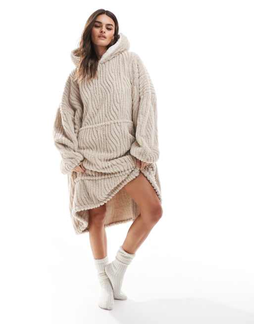 Loungeable - Knusse hoodie van sherpa met golfmotief in taupe