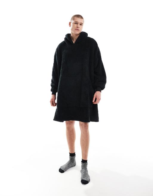 Loungeable – Kuschel-Kapuzenpullover aus Sherpa-Fleece in Schwarz