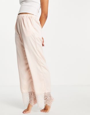 Loungeable lace satin cami pyjama trousers in pale pink | ASOS