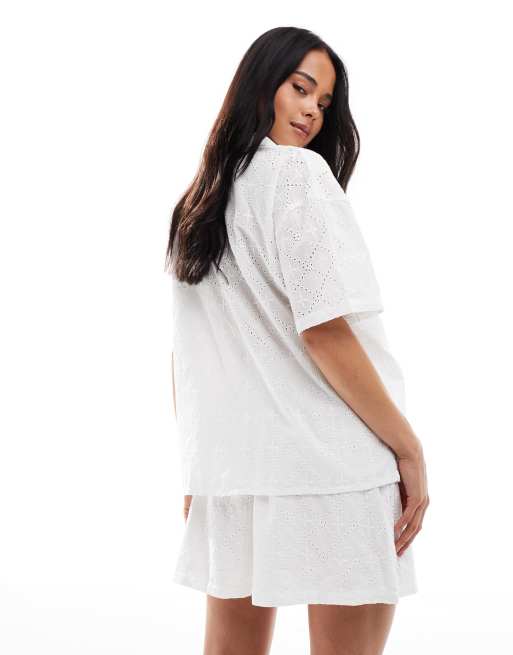 Loungeable - Ladies - Ensemble de pyjama brodé avec short - Blanc, 4 de 4