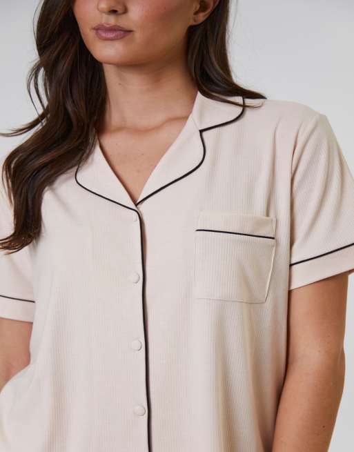 Loungeable - Ladies - Ensemble de pyjama classique avec short en tissu côtelé - Vanille, 7 de 7