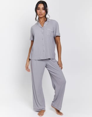 Ladies - Ensemble de pyjama côtelé - Argenté XS