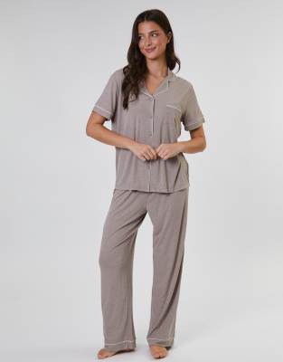 Loungeable - Ladies - Ensemble pyjama côtelé - Avoine-Brown