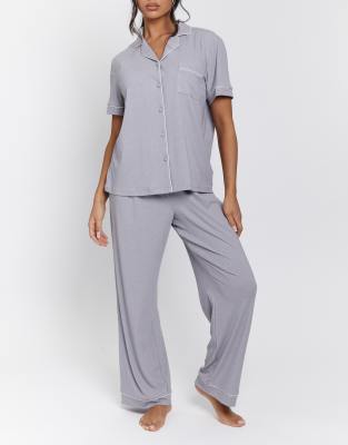 Loungeable - Ladies - Gerippter Pyjama in Silber