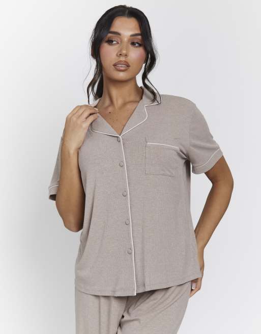 Loungeable - Ladies - Pigiama color avena a coste, 2 di 7