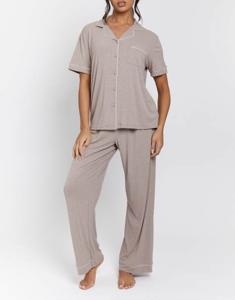 Loungeable - Ladies - Pyjamaset met ribbels in havermoutkleur - view 1