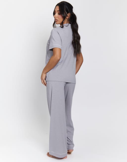 Loungeable - Ladies - Pyjamaset met ribbels in zilver, 3 van 4