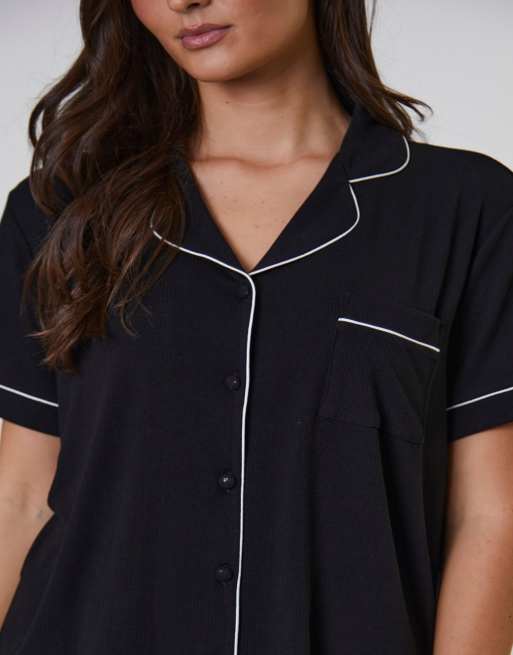 Loungeable - Ladies - Traditionele pyjamaset met short in zwart, 7 van 7