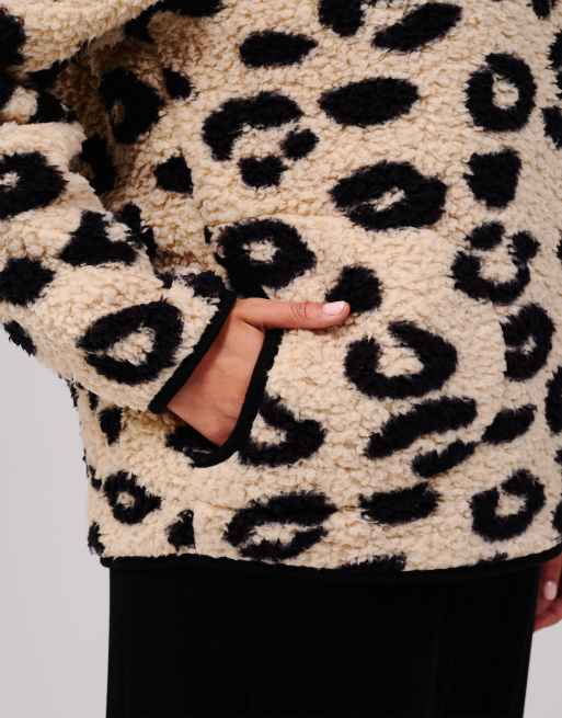 Loungeable Leopard print cosy borg fleece quarter zip lounge jumper in leopard, 4 of 7