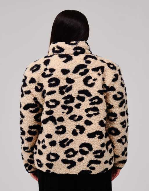 Loungeable Leopard print cosy borg fleece quarter zip lounge jumper in leopard, 5 of 7