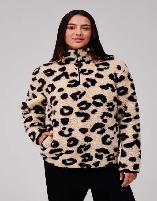 Loungeable Leopard print cosy borg fleece quarter zip lounge jumper in leopard, 6 of 7