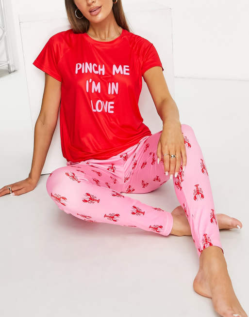 Loungeable lobster leggings pajama set in pink and red