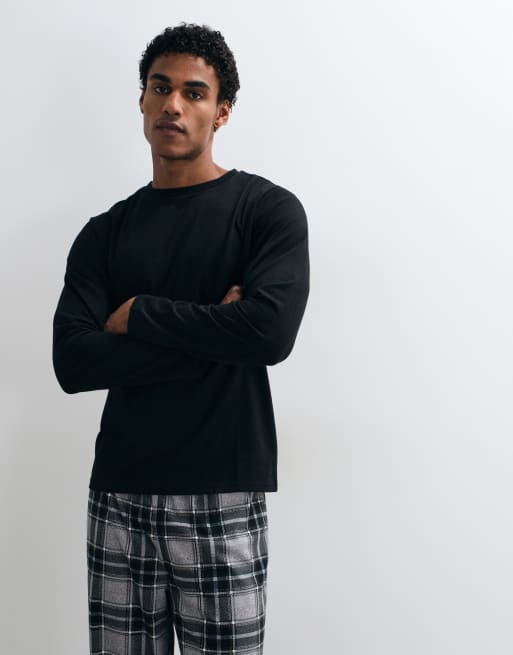Loungeable long sleeved t-shirt and check pant pyjama set in grey, 4 of 4