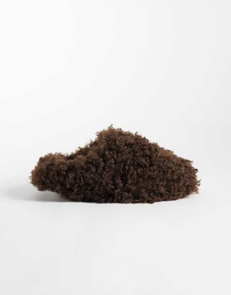 Loungeable longe mongolian faux-fur shaggy slippers in chocolate brown - view 1
