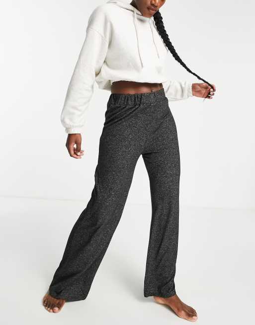 Loungeable – Lounge-Hose aus weichem Strick mit weitem Bein in Anthrazit meliert
