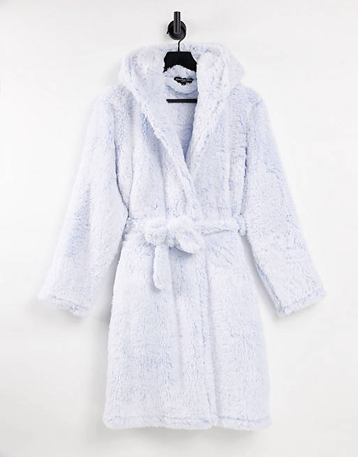 Loungeable luxury hooded robe in snow tipped blue