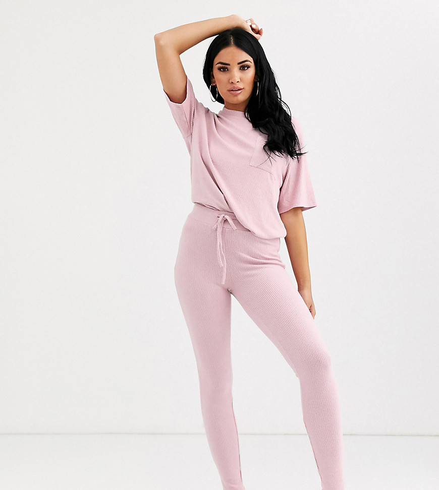 Loungeable — Lyserøde ribstrikkede leggings i mix & match-Pink