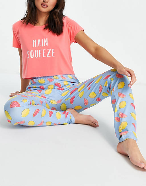 Loungeable main squeeze t shirt and leggings pyjama set in fruit print