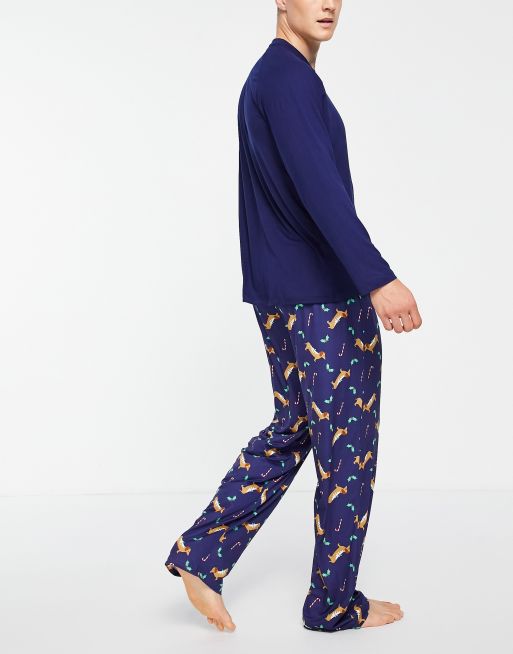 Loungeable - Marineblåt julepyjamassæt med hundeprint, 4 af 4