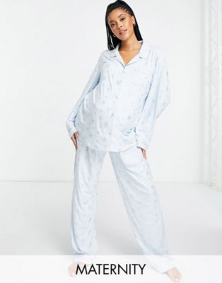 Loungeable Maternity foil snowflake pyjamas in light blue