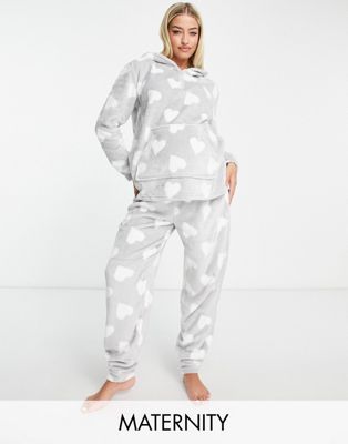 Loungeable Maternity heart print fluffy pyjama set