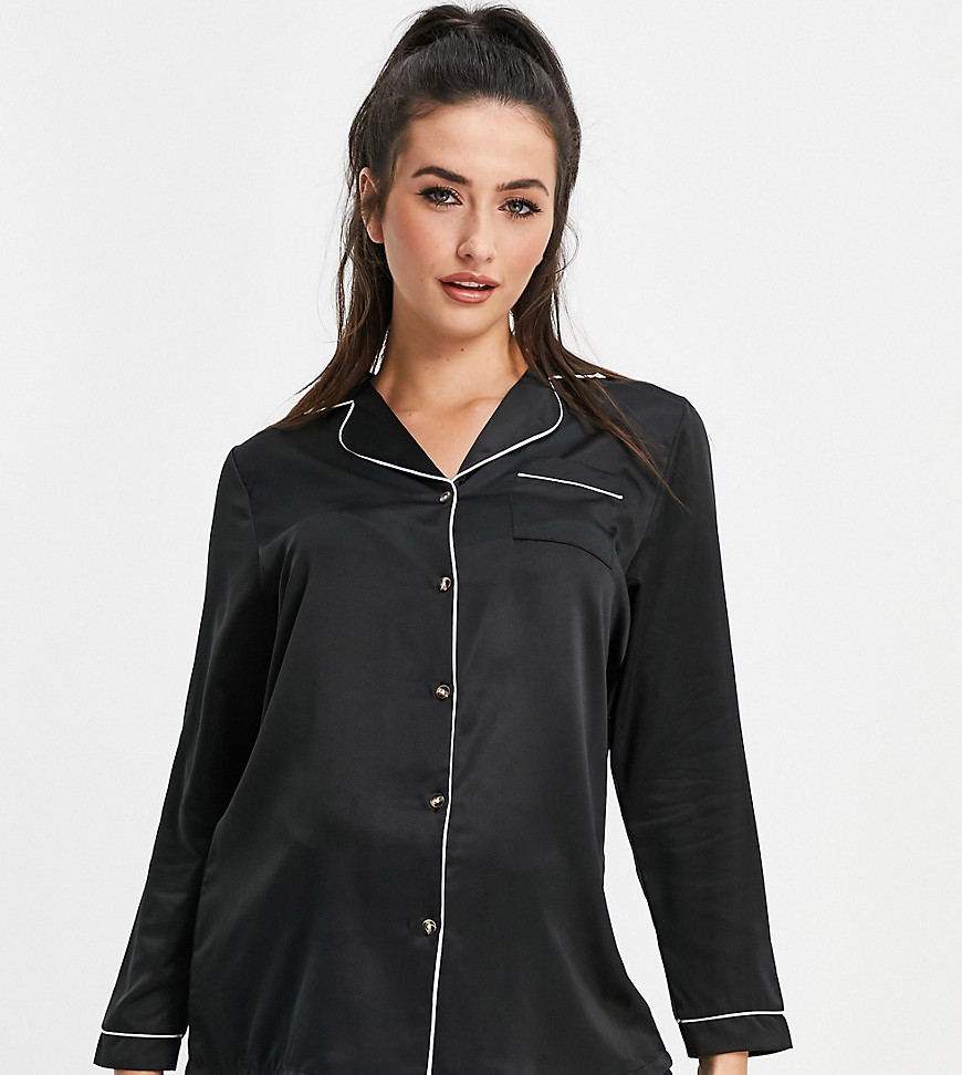 Loungeable Maternity mix and match satin pajama shirt in black