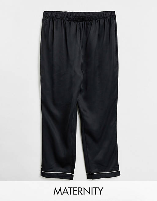 Loungeable Maternity mix and match satin pyjama trousers in black