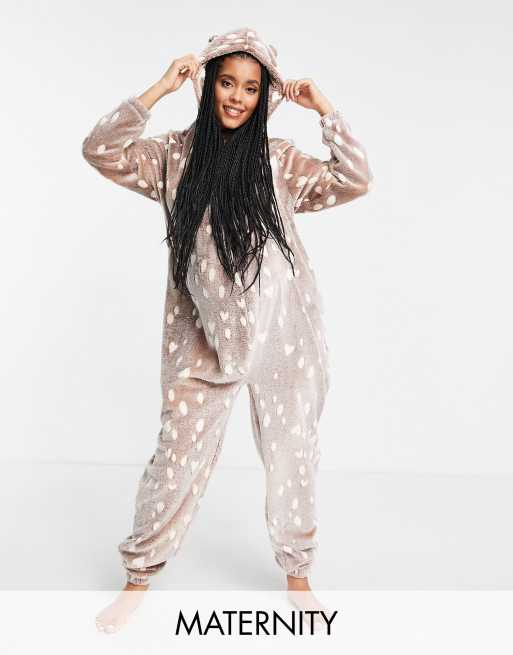 Loungeable Maternity - Onesie con motivo con renna, colore marrone