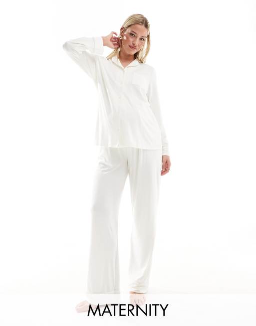 Loungeable Maternity - Pigiama lungo color crema morbido al tatto