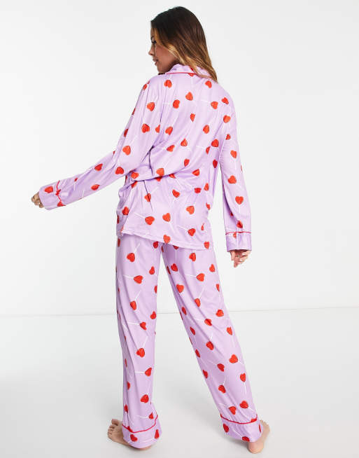 Herz-Lolli-Aufdruck Loungeable Pyjama und Maternity Knopfleiste, mit ASOS in | – durchgehender Umstandsmode Flieder