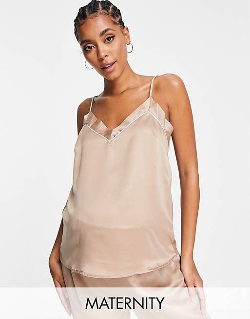 Loungeable Maternity satin mix and match pyjama cami in mocha