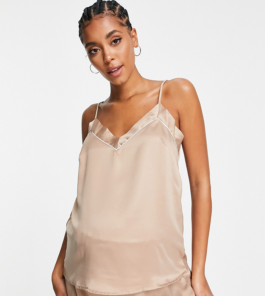 Loungeable Maternity satin mix & match pajama cami in mocha-Brown