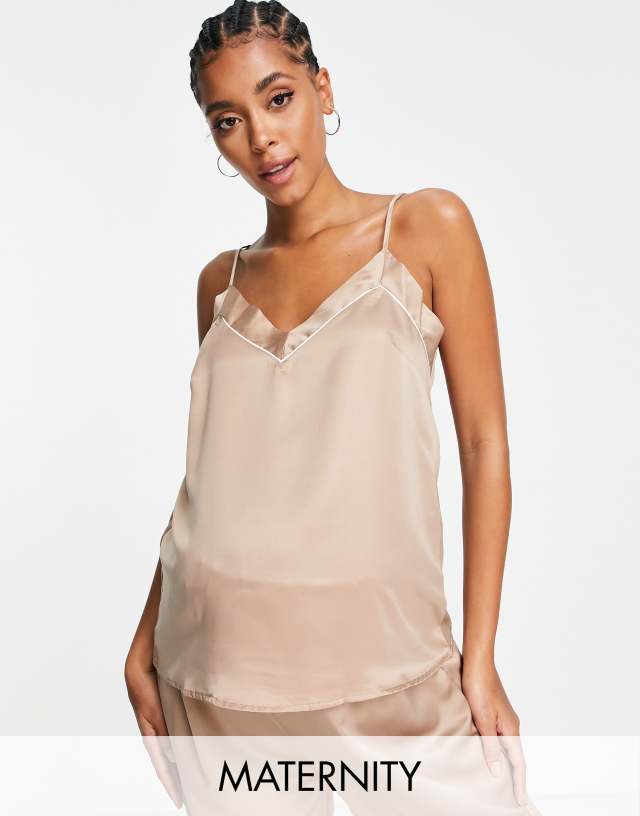 Loungeable Maternity satin mix & match pajama cami in mocha