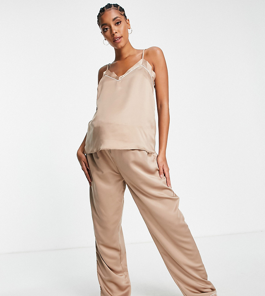 Loungeable Maternity satin mix & match pajama pants in mocha-Brown