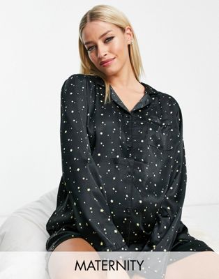 Loungeable Maternity short button through pyjama set in black and gold