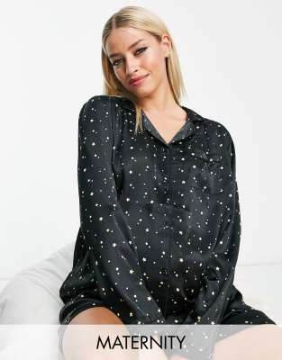 Loungeable Maternity short button through pyjama set in black and gold - ASOS Price Checker