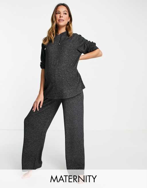 Loungeable Maternity soft knit wide leg lounge pants in charcoal heather