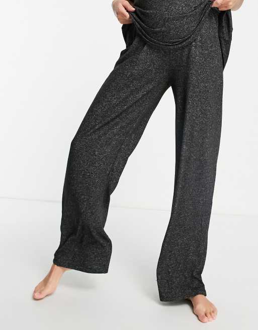 Loungeable Maternity soft knit wide leg lounge trousers in charcoal marl