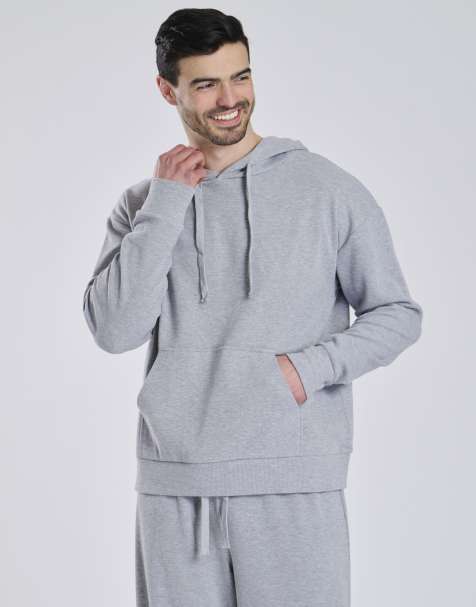 Loungeable Men's loungewear waffle lounge hoodie in grey - view 1