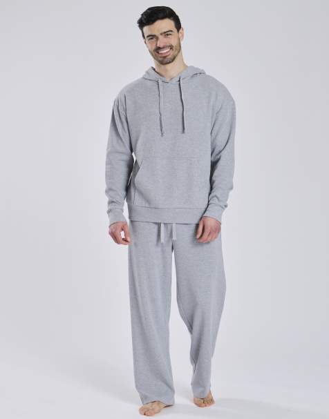 Loungeable Men's loungewear waffle lounge straight leg pants in grey - view 1