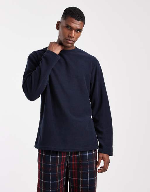 Loungeable - Mens - Pyjamaset van fleece met geruite broek in marineblauw, 2 van 4
