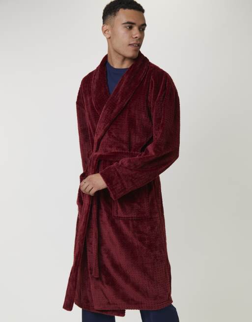 Loungeable Men's robes waffle cut fleece shawl collar robe in